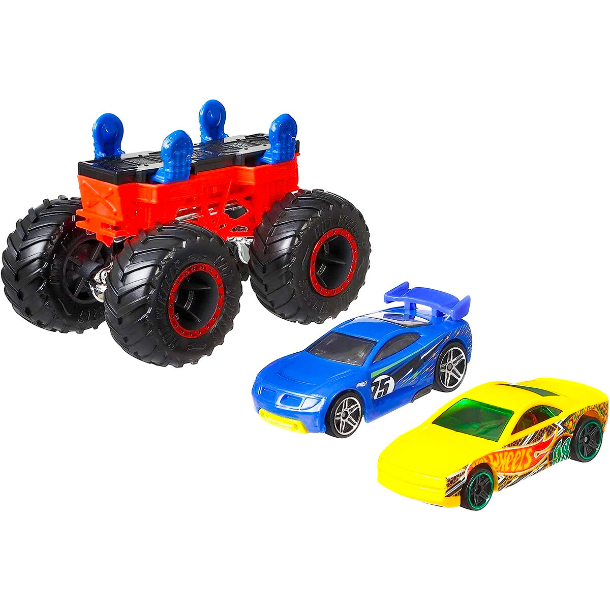 Hot Wheels Monster Trucks + 2 autos Originales Mattel - Rojo 