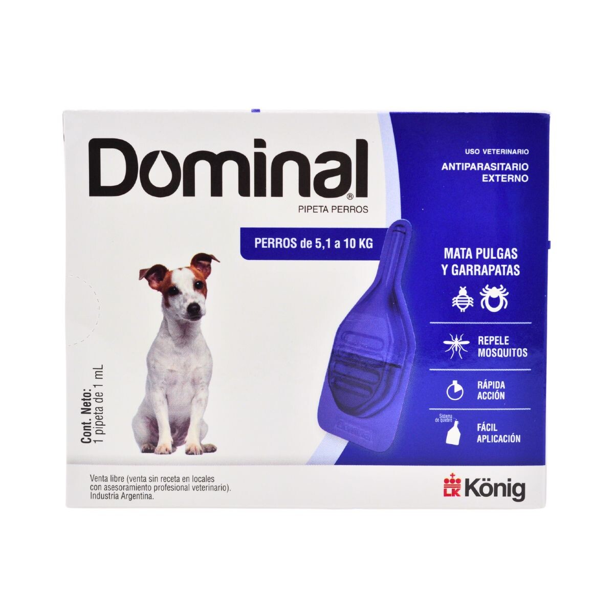 PIPETA ANTIPULGAS Y GARRAPATAS PARA PERROS DOMINAL KONIG - DE 5 A 10 KG 