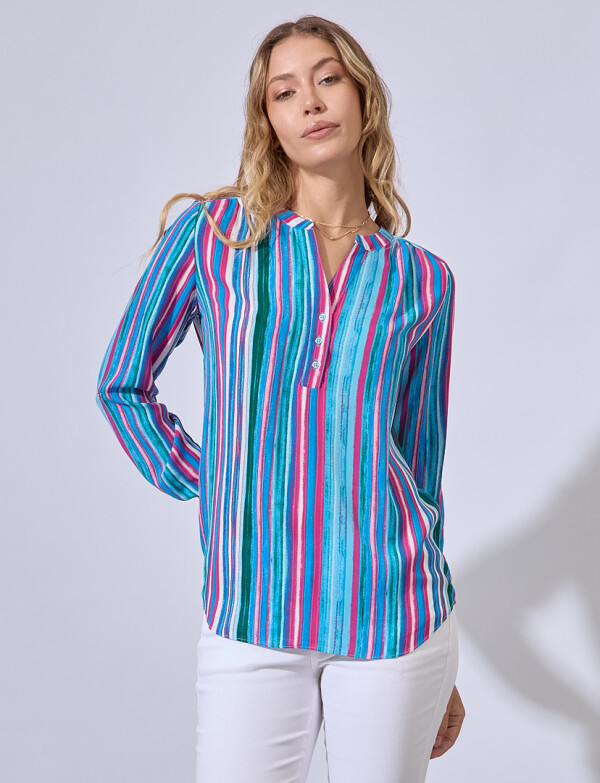 Blusa Botones Printed AZUL/MULTI