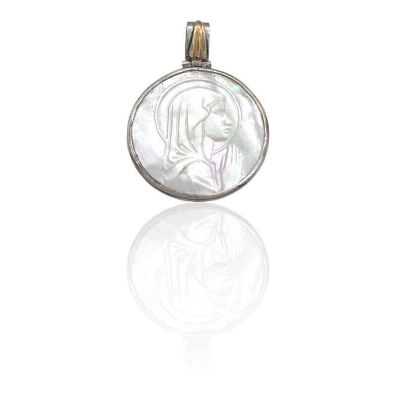 Dije Medalla Virgen Niña-Plata 925 y Oro-Con Piedra Nacar-CP5206 conpiedra