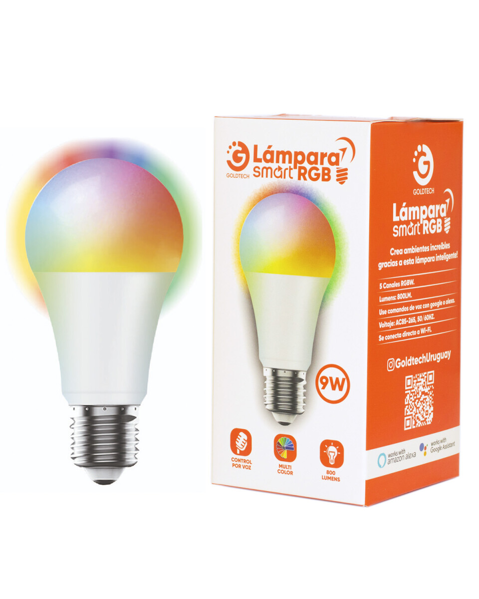 Lámpara Smart LED Goldtech RGBW 9W con control por voz por WiFi 