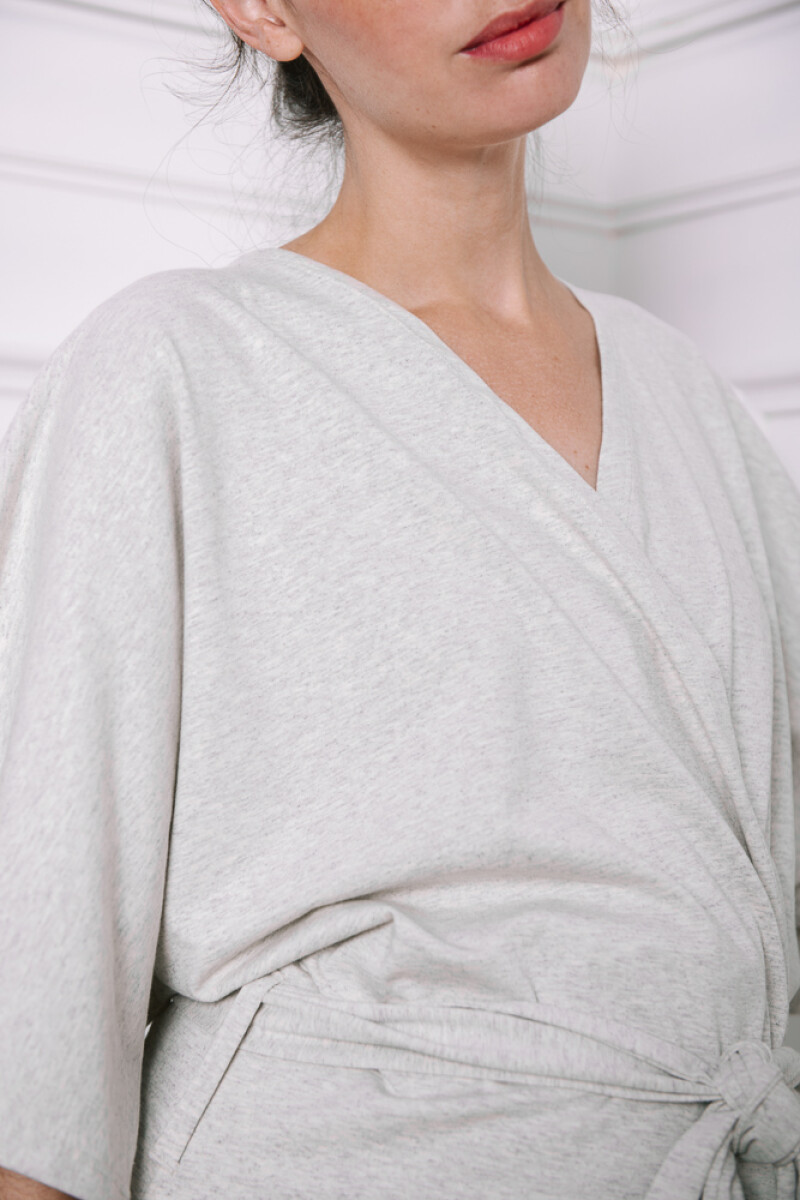 Bata Maternal Aurora Algodón – Embarazo y Lactancia Gris Melange