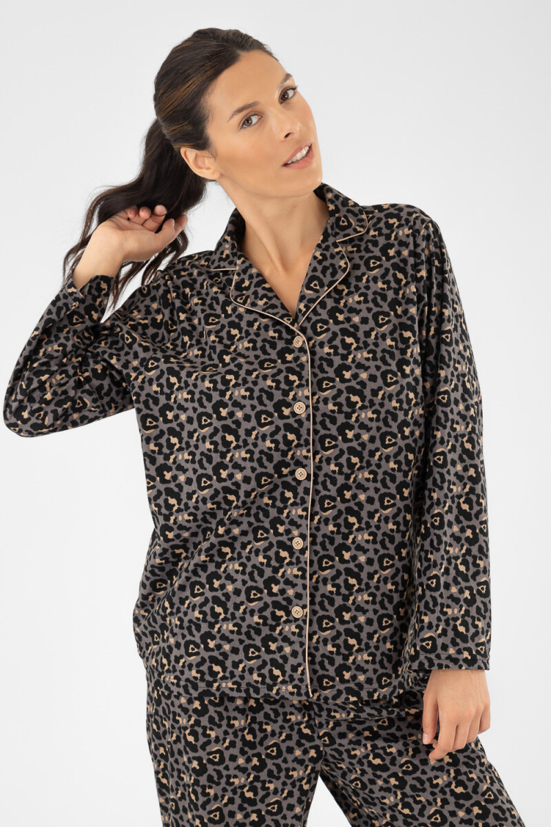 Pijama flannelfleece grey animal Negro