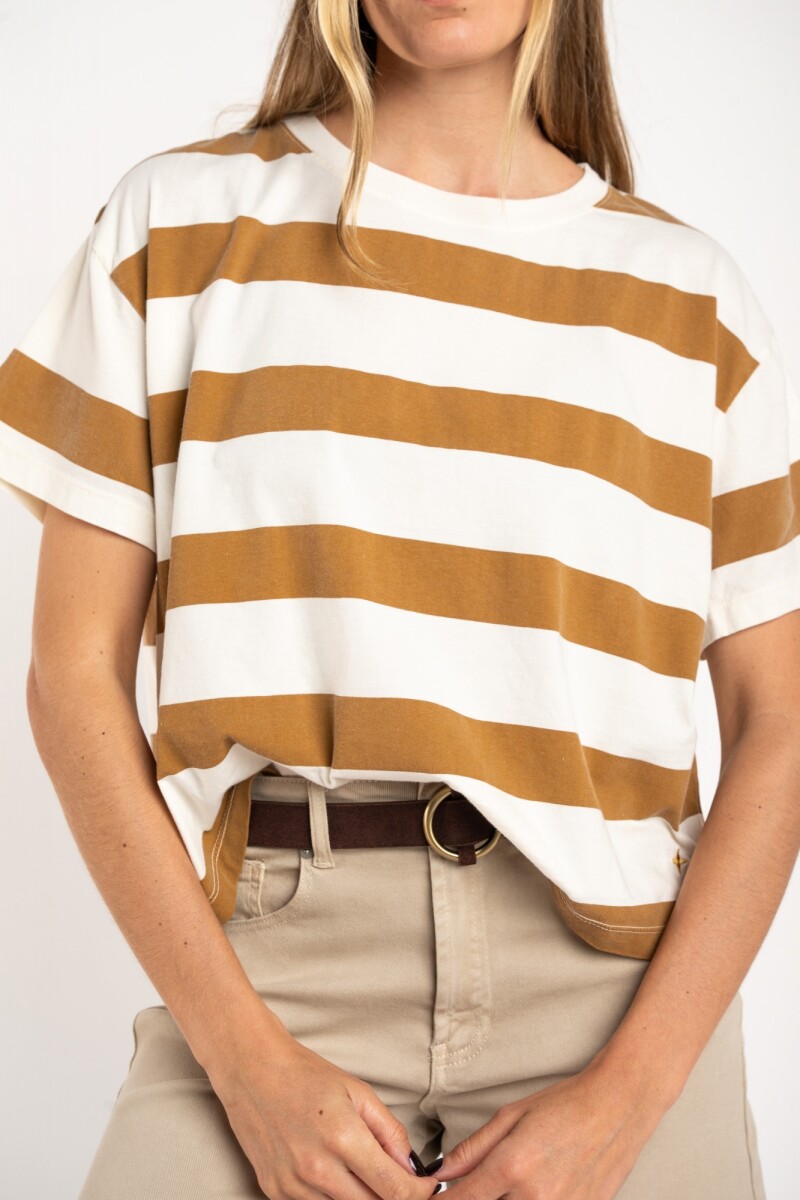 Remera Algodon Lavado Raya Camel Camel