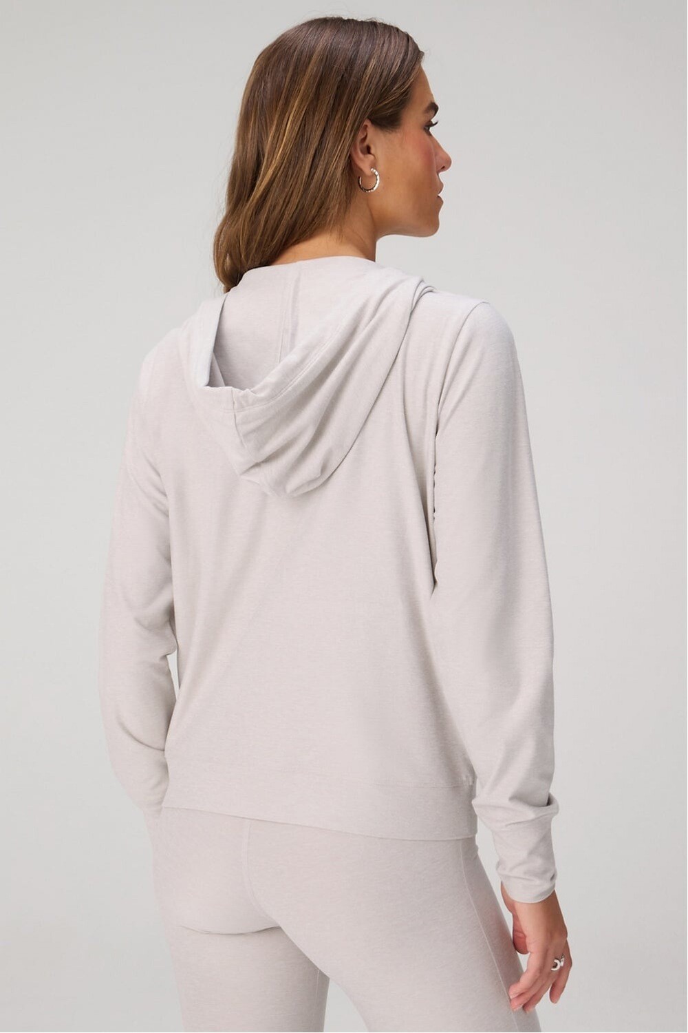 Polera Cloud Jersey Full Zip Hoodie Mujer Light Sand Heather