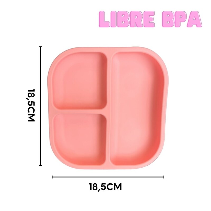 Plato Comida Bebe Infantil Silicona Libre Bpa Con Ventosa Color Rosa