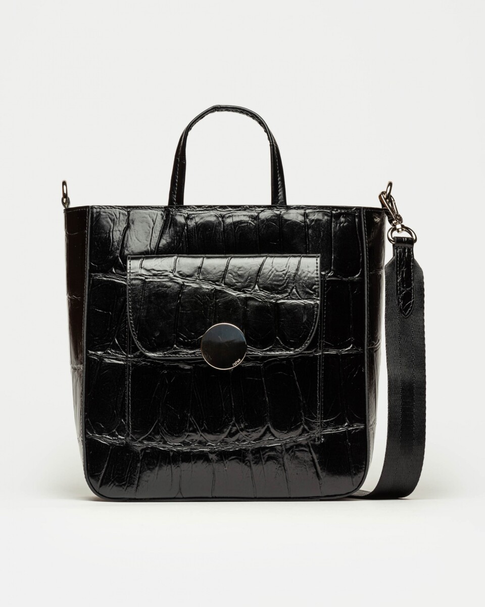 Shopper The Circle en cuero grabado big croco - Negro 