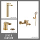 JUEGO DE GRIFERIA COMPLETO. INCLUYE DUCHA EXTERNA CON TELEFONO, LAVATORIO ALTO Y BIDET ORO SEMI MATE AQUALIA DORADO-BRUSHED GOLD