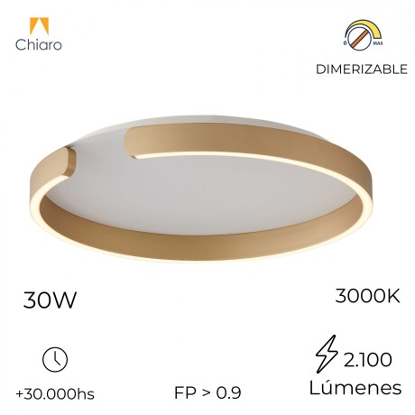 Plafón LED, Diseño anillo cortado, Dimerizable 30W 40CM DORADO