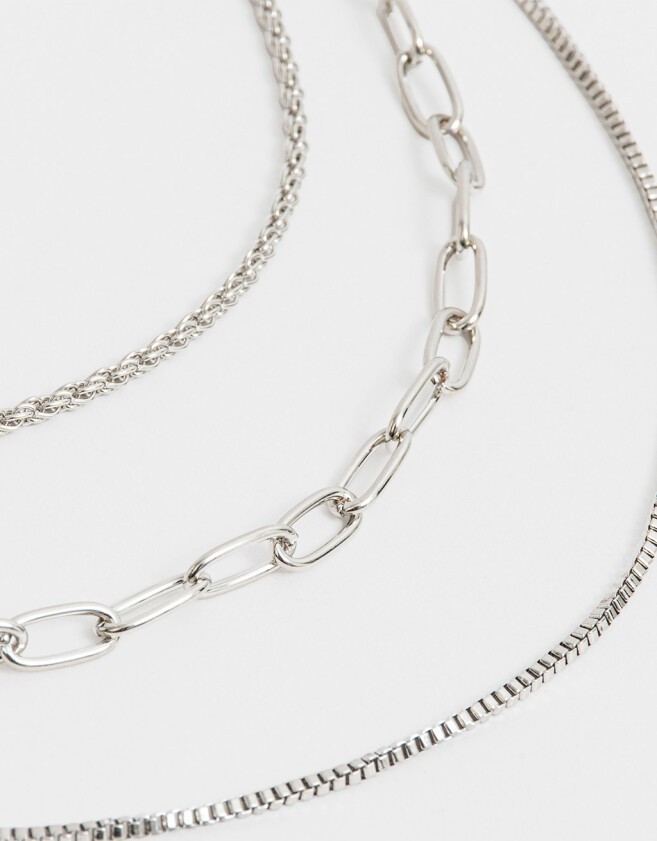 Collares Cortos Multi Cadenas Collar Corto Multicadenas - Plateado