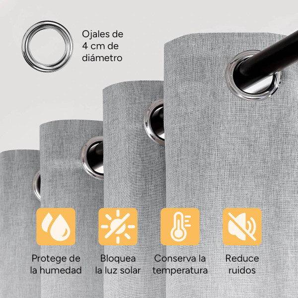 Cortina 100% Blackout 2Paños 140x220 Textura Lino Doble Faz Variante Color Gris