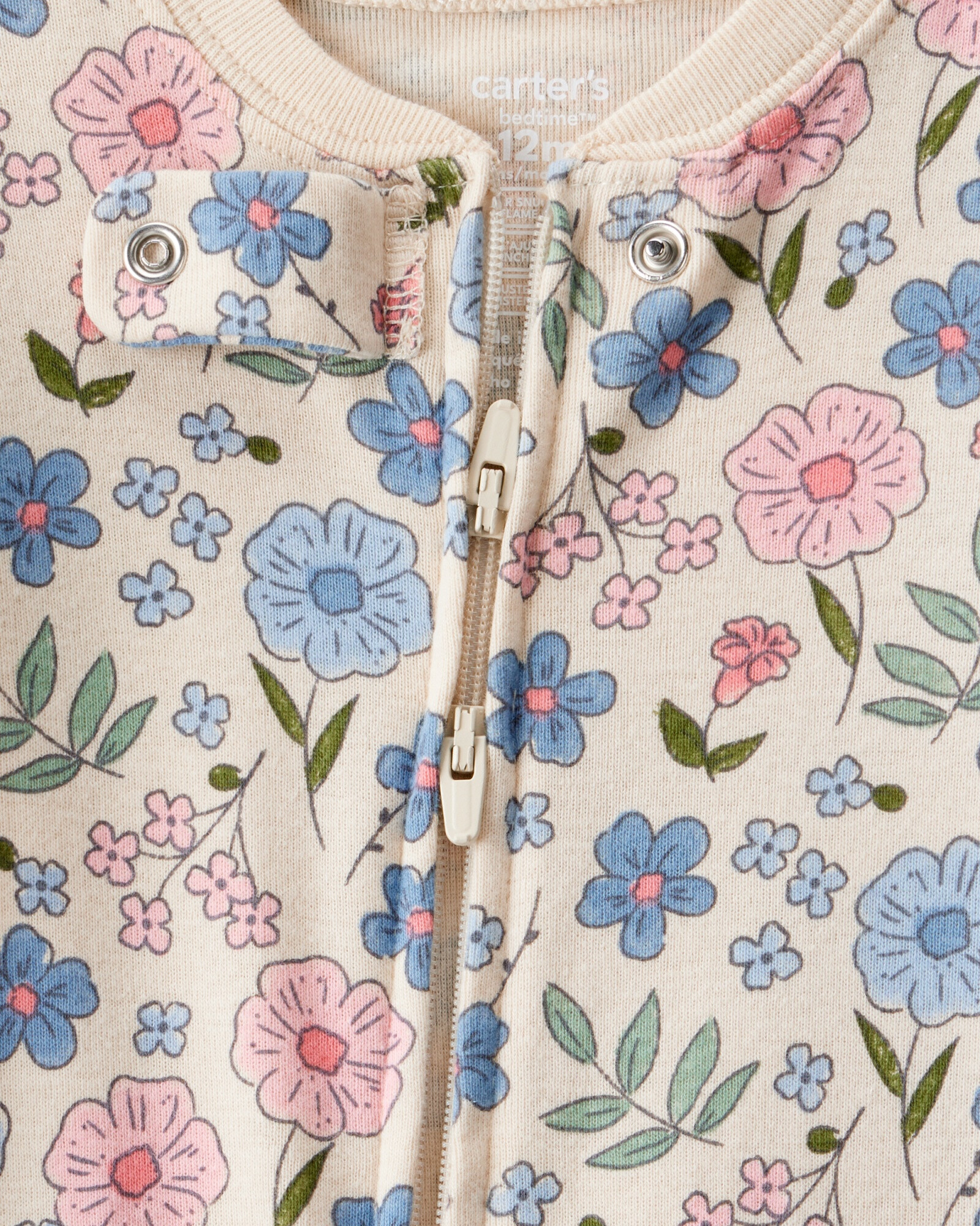 Pijama una pieza de algodón, con pie, beige, diseño floral Sin color