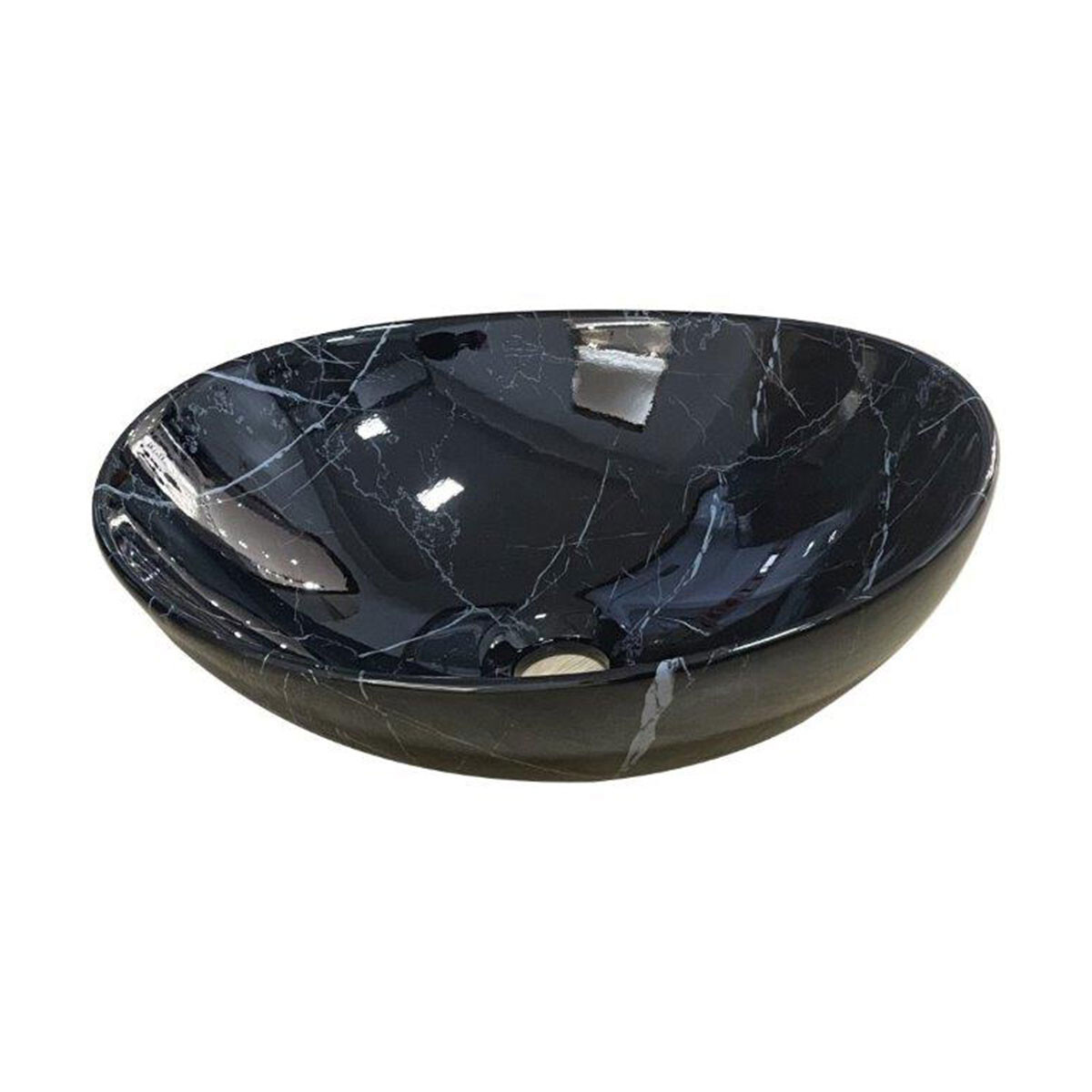 Bacha De Apoyo Negro Brillo Veteada Porcelana 41X33X14.5 