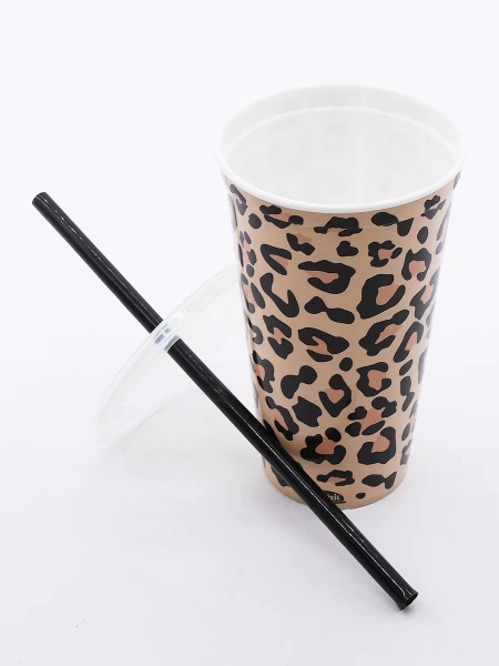 VASO CON SORBITO ANIMAL PRINT BEIGE