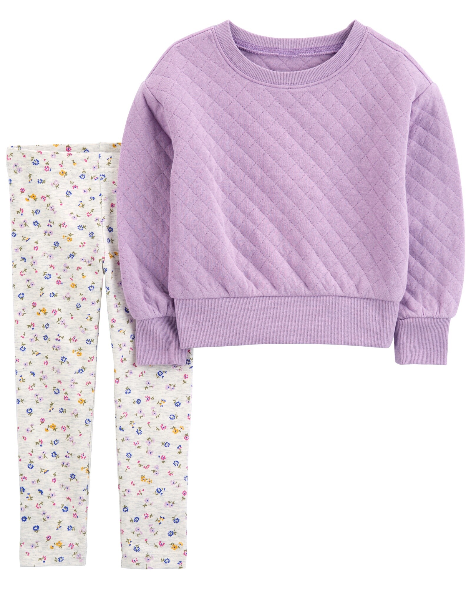 Set dos piezas de algodón, pantalón floral y buzo capitoneado Sin color
