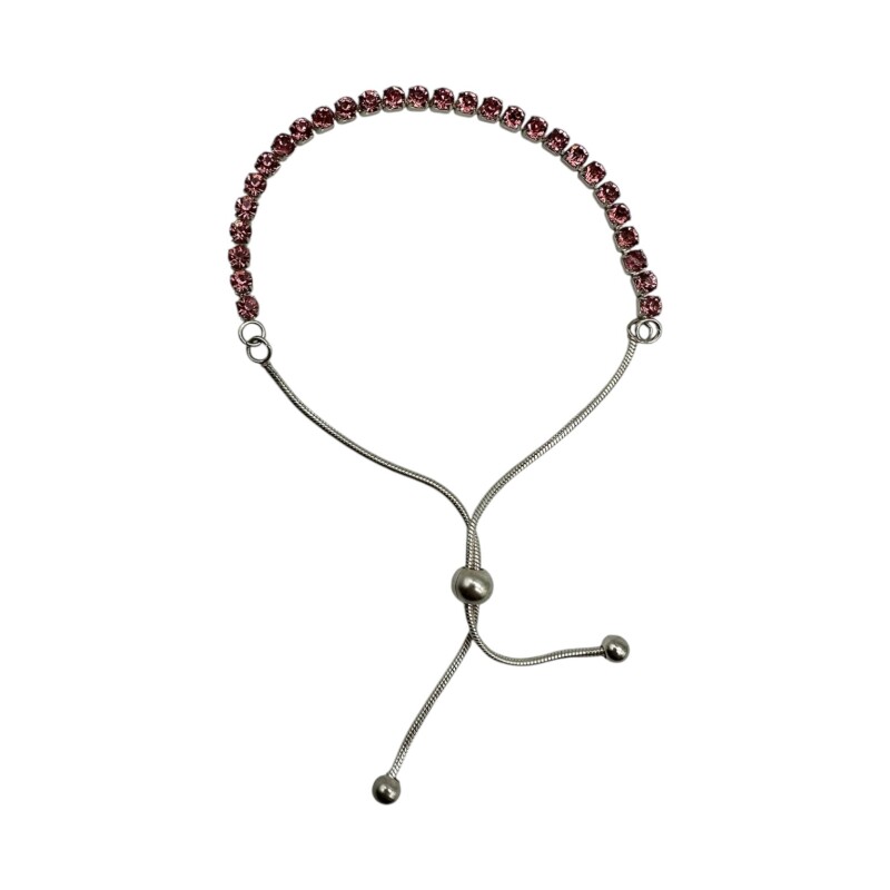Pulsera Cola de Raton-Plata rodinada 925-Piedra Zirconia rosa-Pu2020 conpiedra