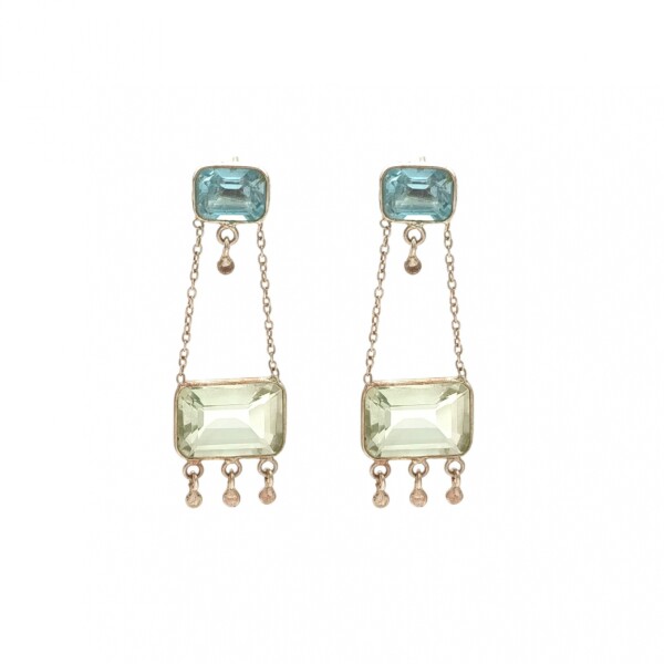 Caravanas Leonor-Plata rodinada 925-Piedra Prasiolita verde y topacio azul-CA2001 conpiedra