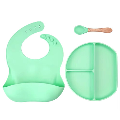 Set de Comida para Bebé con Babero Plato Cuchara en Silicona Turquesa