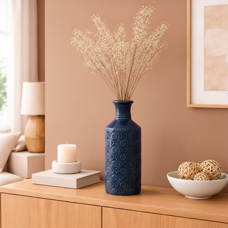 FLORERO ÉTNICO CERÁMICA 11X11X31 AZUL FLORERO ÉTNICO CERÁMICA 11X11X31 AZUL