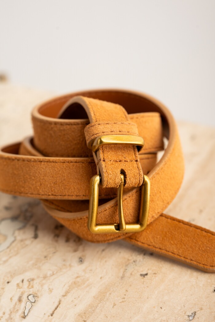 Cinto Cuero Hebilla Cuadrada Beige