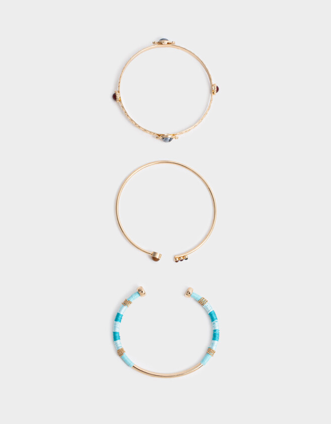 Pulseras Rígidas Sets Piedra Pulseras Rígidas Set X3 Con Piedra - Dorado