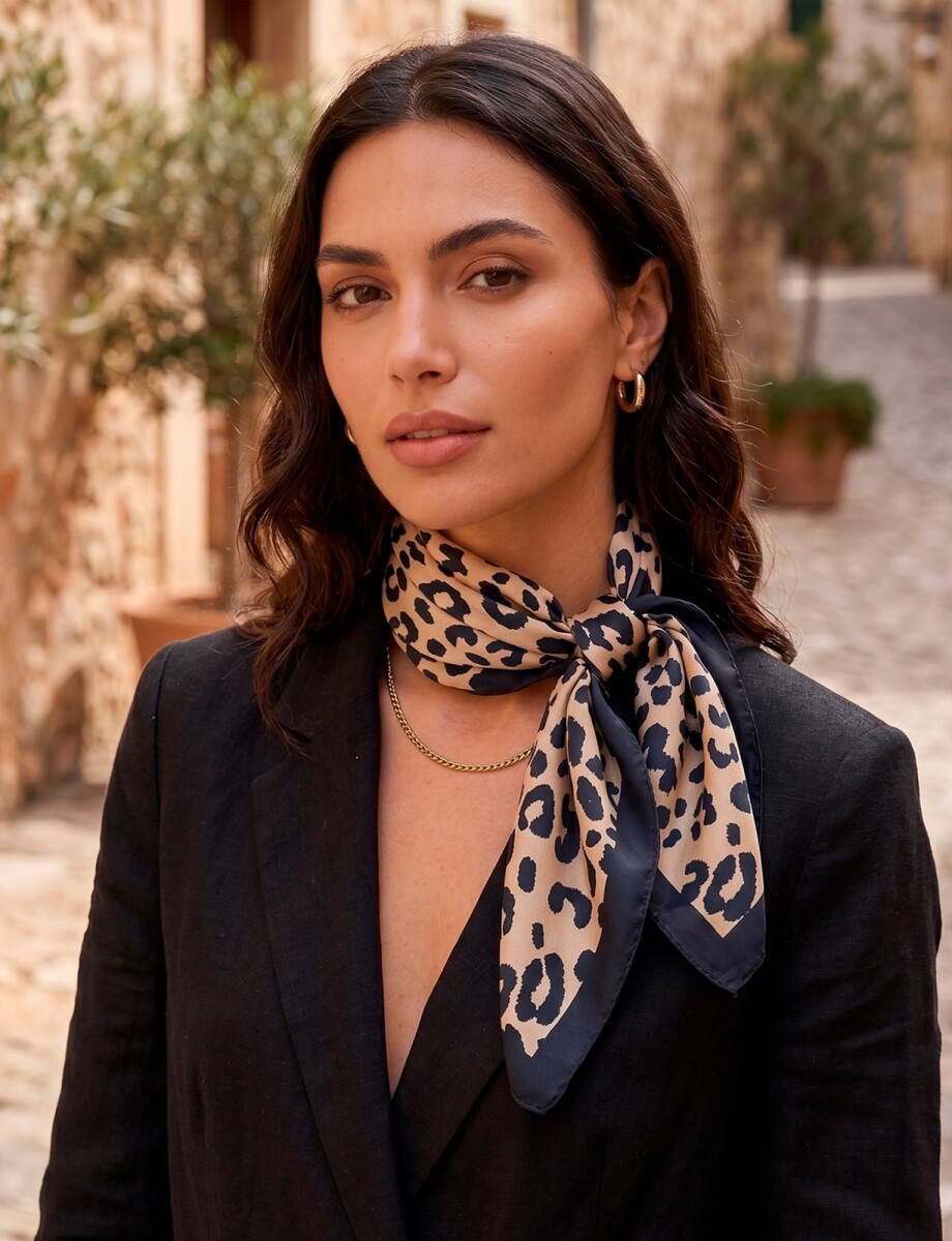 Pañuelo Animal Print - Negro/beige 