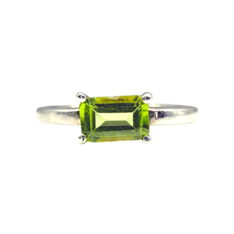 Anillo Cuadrado-Plata rodinada-Piedra Peridoto-AN2023 conpiedra