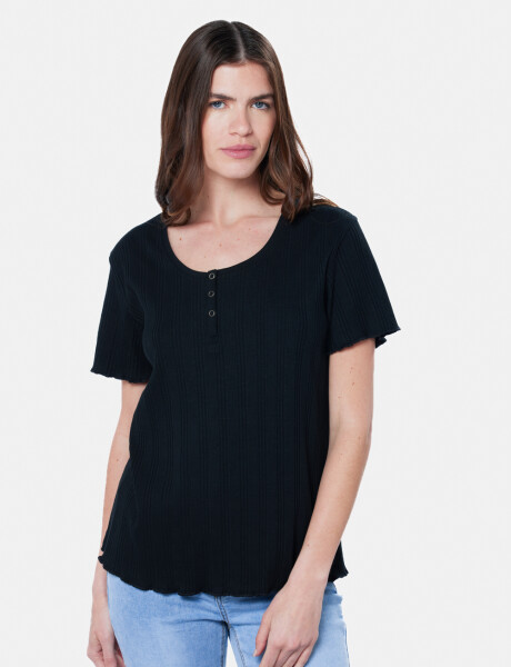 REMERA RIB CON BOTONES Negro