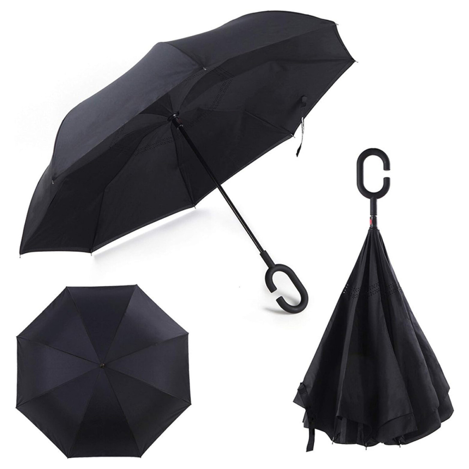 Paragua Inverso Doble Capa Varios Colores - Negro — Hts