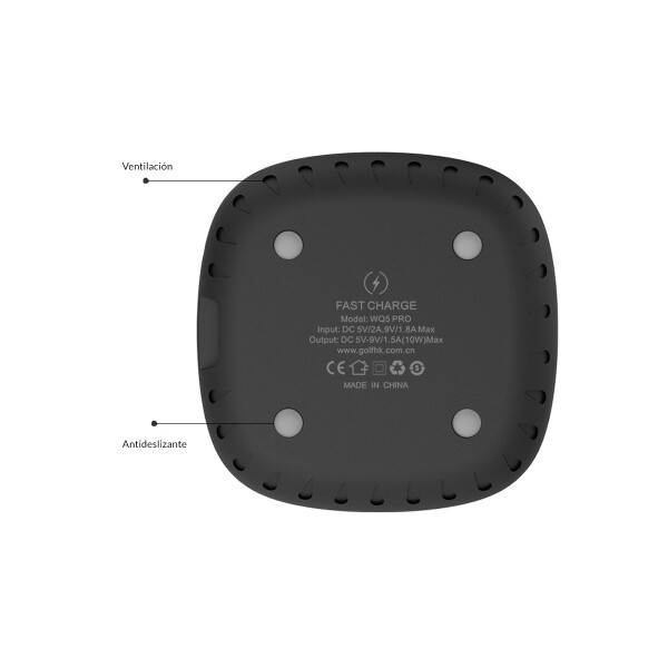 Base inalámbrica QI carga rápida 10W color negro Base Inalámbrica Qi Carga Rápida 10w Color Negro
