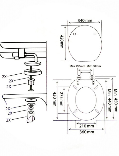 Tapa para inodoro universal Amalfi en MDF con herrajes en acero inoxidable Diseño 12