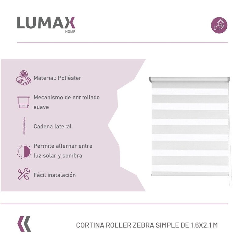 Cortina Roller Zebra Simple Lumax 1.6 X 2.1m Gran Calidad Blanco