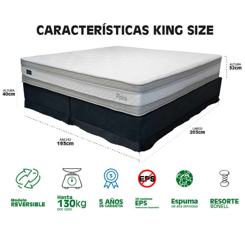Conjunto Sommier Petra Cordoba Extra King Doble Lada Resortes 1.93x2.03x0.70 150Kg Conjunto Sommier Petra Cordoba Extra King Doble Lada Resortes 1.93x2.03x0.70 150kg