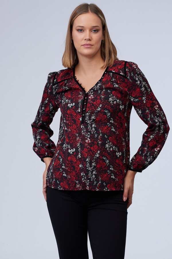 Blusa Ribete Terciopelo NEGRO/MULTI