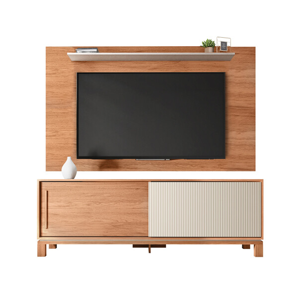 COMBO FLORA (RACK + PANEL DE PARED)" 1.8 COLOR FREIJO/ OFF WHITE MR Combo Flora (rack + Panel De Pared)" 1.8 Color Freijo/ Off White Mr