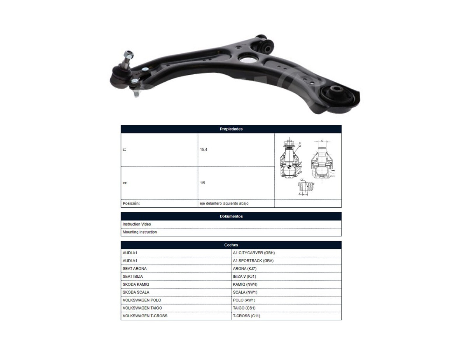 Parilla De Susp Del Volks Nivus/Polo/T-Cross/Virtus 17-25 Izq 