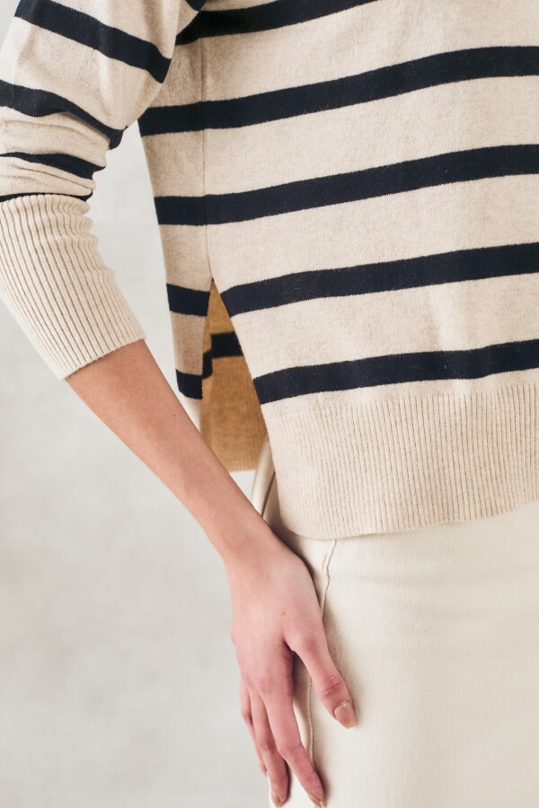 Sweater Rayado Algodón Elastano Beige Melange