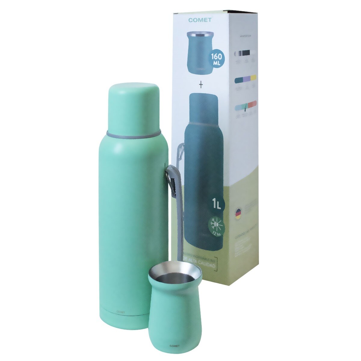 Set Comet Termo 1L Acero Inoxidable + Mate 160ML W100135 - VERDE-CLARO 