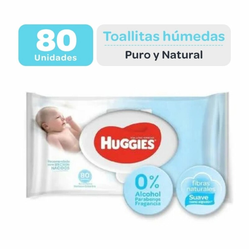 Toallitas Húmedas de Bebé Huggies Puro & Natural 80 unidades Toallitas Húmedas de Bebé Huggies Puro & Natural 80 unidades