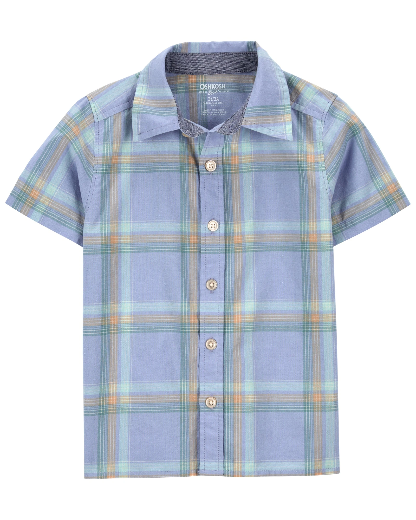 Camisa de algodón, manga corta, diseño a cuadros Camisa de algodón, manga corta, diseño a cuadros