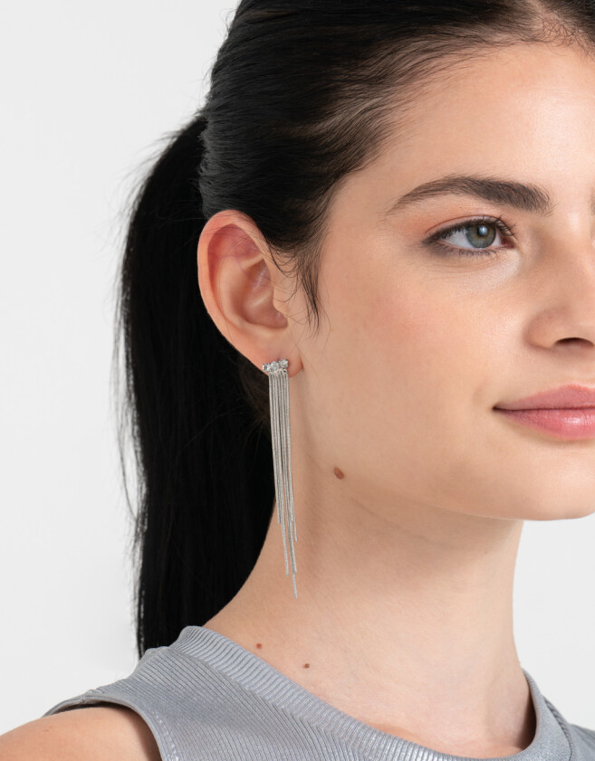 Aros Colgantes Largos Con strass Aros Con Strass - Plateado