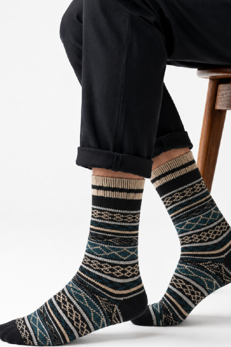 Media Bariloche para hombre - Negro y verde 