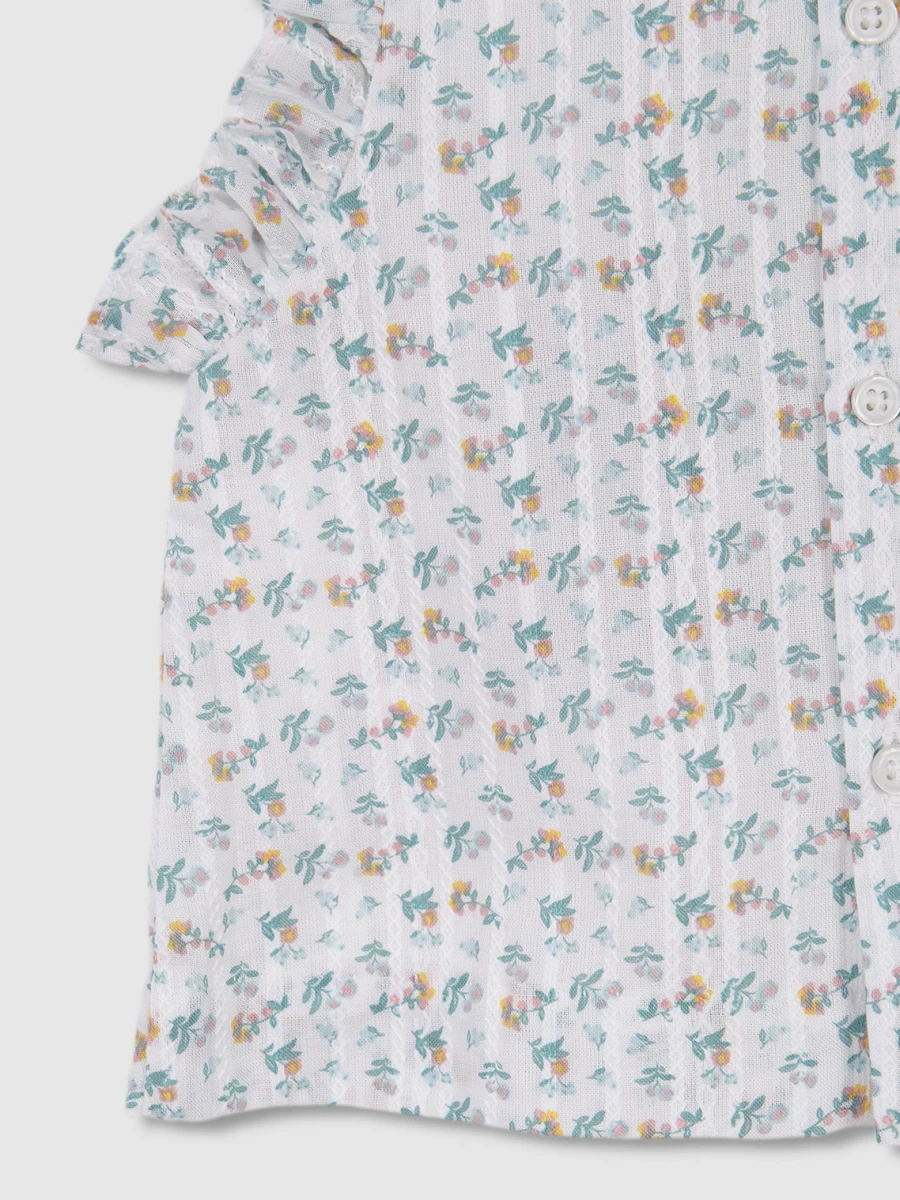 Camisa Florecitas Con Volantes Blanco
