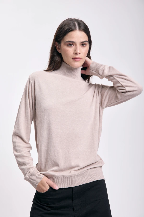 Polera de punto básica Beige