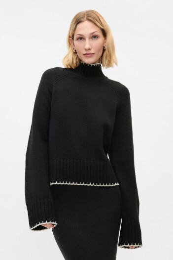 Buzo Polera Cashsoft Mujer Black W White Trim