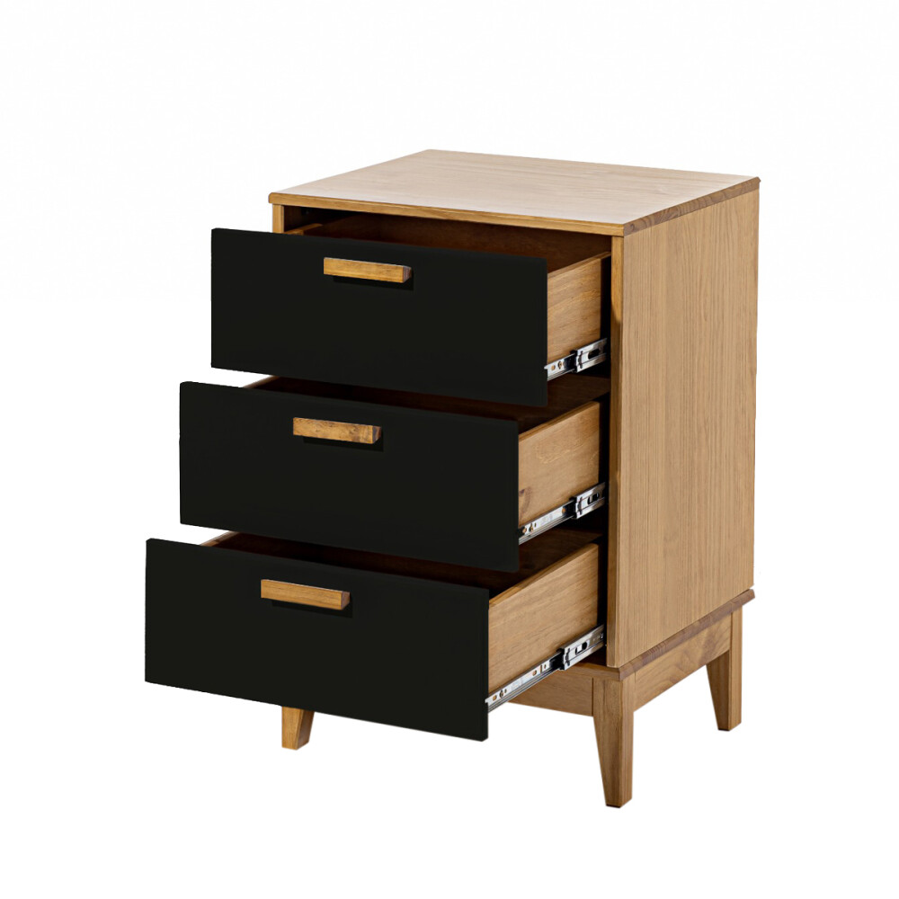 Mesa de luz en madera maciza - 3 cajones Negro
