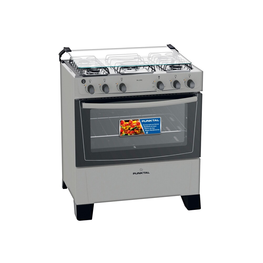 COCINA S/GAS - 5 HORNALLAS - GAS – ENCENDIDO - LUZ - MEGA LLAMA silver