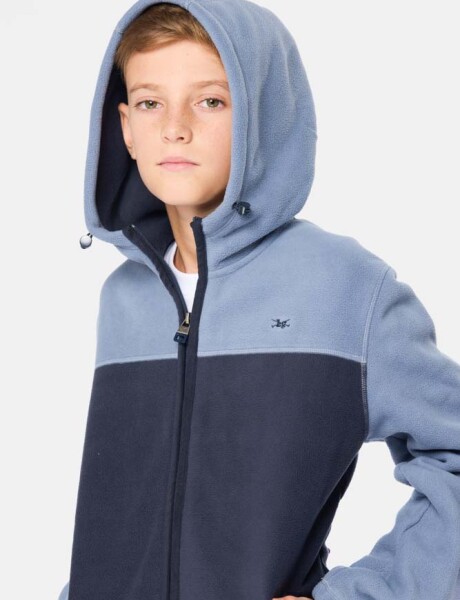 CAMPERA POLAR BICOLOR CON CAPUCHA Azul