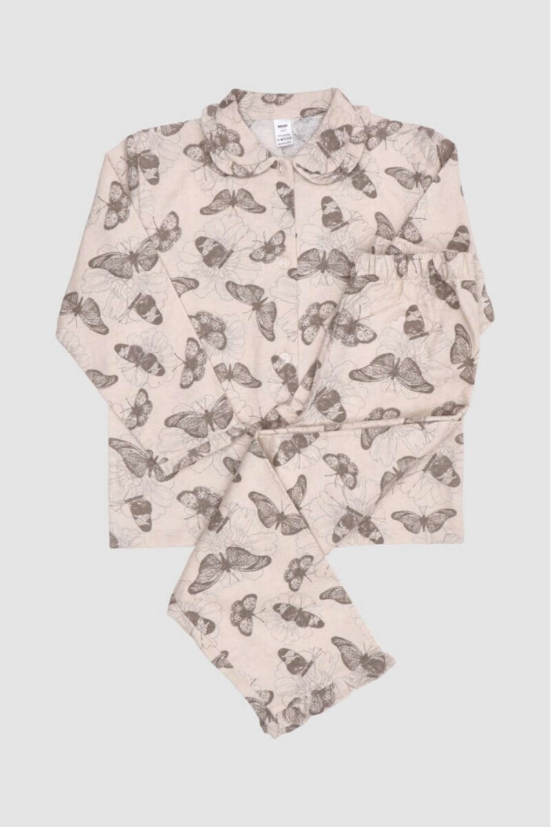 Pijama franela mariposas - Marfil 