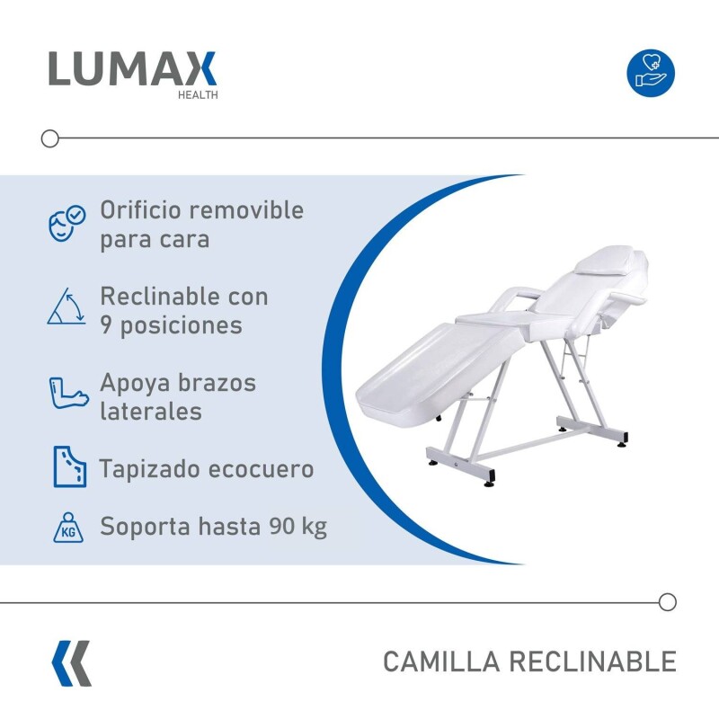 Camilla Reclinable Lumax Para Masajes Y Depilacion Tatuador Blanco